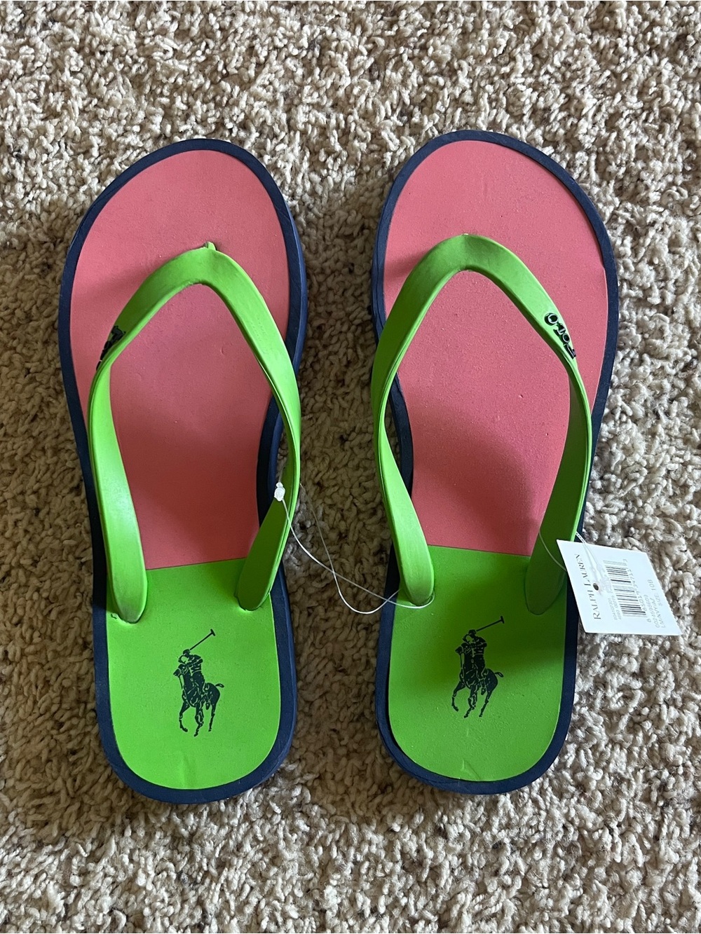 Polo by Ralph Lauren Pink & Green Flip Flop Sandals